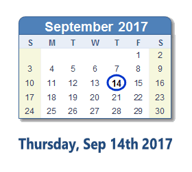 September 14, 2017 calendar