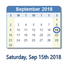 September 15, 2018 calendar