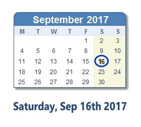 September 16, 2017 calendar