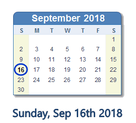 September 16, 2018 calendar