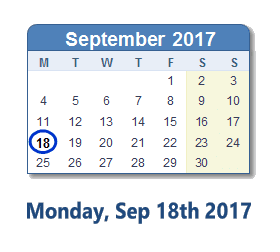 September 18, 2017 calendar