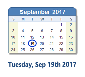 September 19, 2017 calendar