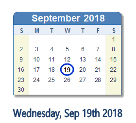 September 19, 2018 calendar