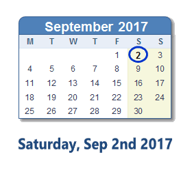 September 2, 2017 calendar