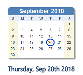 September 20, 2018 calendar