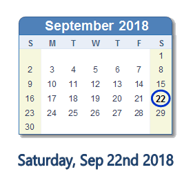 September 22, 2018 calendar