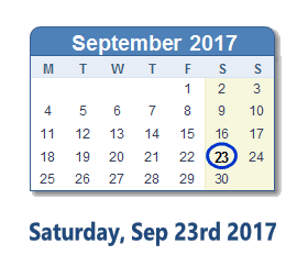 September 23, 2017 calendar