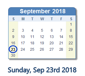 September 23, 2018 calendar
