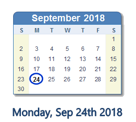 September 24, 2018 calendar