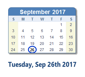 September 26, 2017 calendar