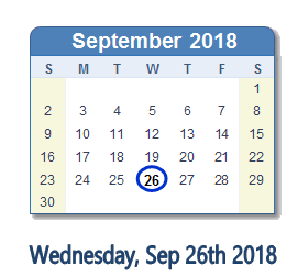 September 26, 2018 calendar