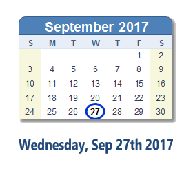 September 27, 2017 calendar