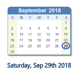 September 29, 2018 calendar