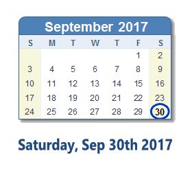 September 30, 2017 calendar