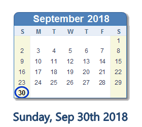 September 30, 2018 calendar