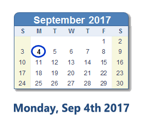 September 4, 2017 calendar