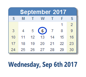 September 6, 2017 calendar