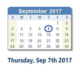 September 7, 2017 calendar