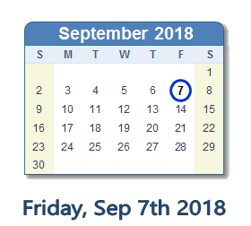 September 7, 2018 calendar
