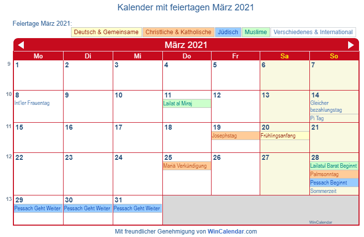 Kalender Marz 2021